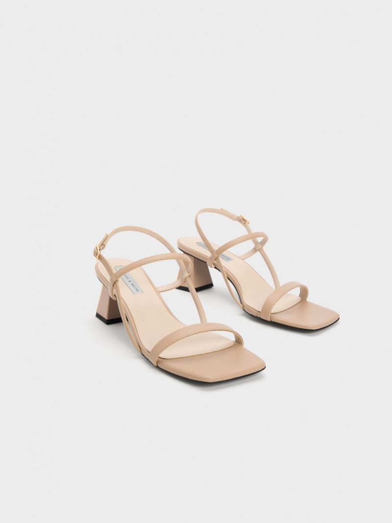 Σανδάλια Με Λουριά Charles And Keith Square-toe Μπεζ | 47596-NDAL