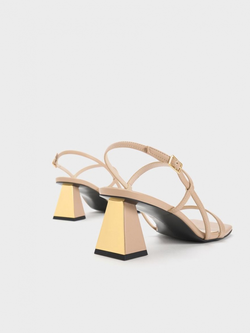 Σανδάλια Με Λουριά Charles And Keith Square-toe Μπεζ | 47596-NDAL