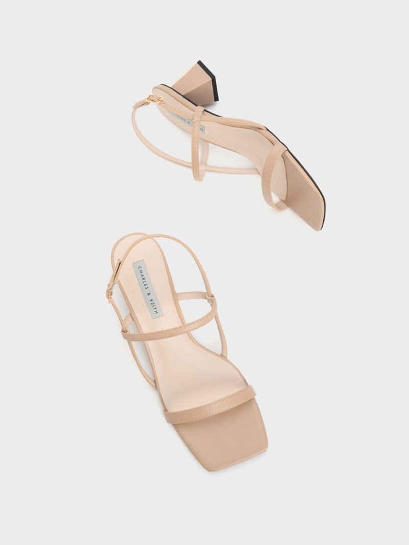 Σανδάλια Με Λουριά Charles And Keith Square-toe Μπεζ | 47596-NDAL