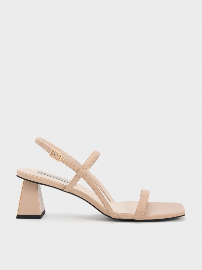 Σανδάλια Με Λουριά Charles And Keith Square-toe Μπεζ | 47596-NDAL