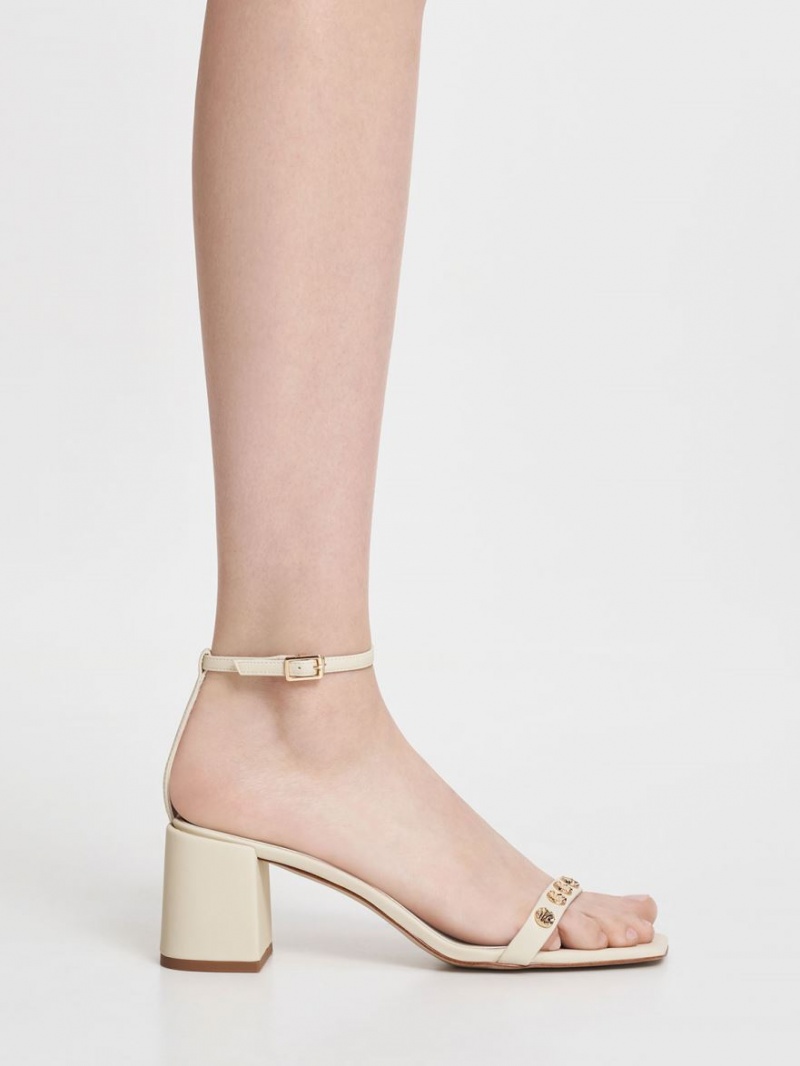 σανδαλια με τακουνι Charles And Keith Studded Ankle-λουρακια κρέμα | 76105-CDTG
