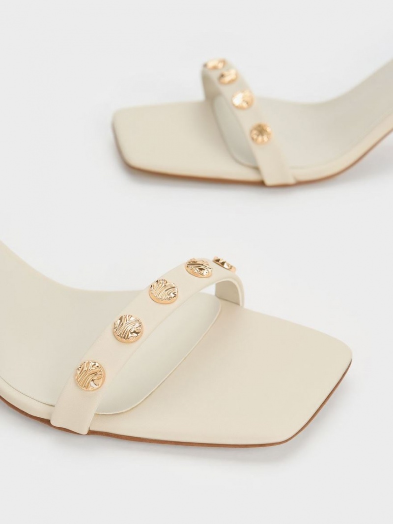 σανδαλια με τακουνι Charles And Keith Studded Ankle-λουρακια κρέμα | 76105-CDTG