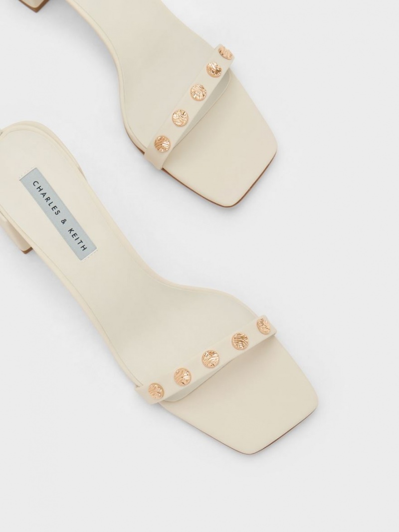 σανδαλια με τακουνι Charles And Keith Studded Ankle-λουρακια κρέμα | 76105-CDTG