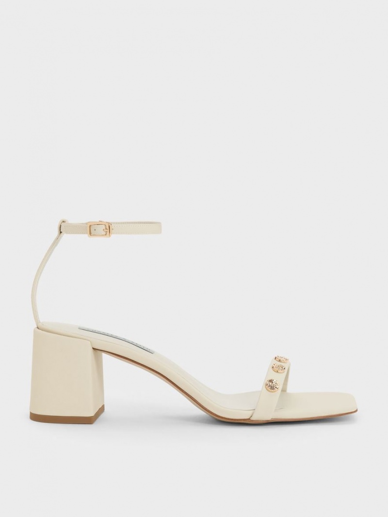 σανδαλια με τακουνι Charles And Keith Studded Ankle-λουρακια κρέμα | 76105-CDTG