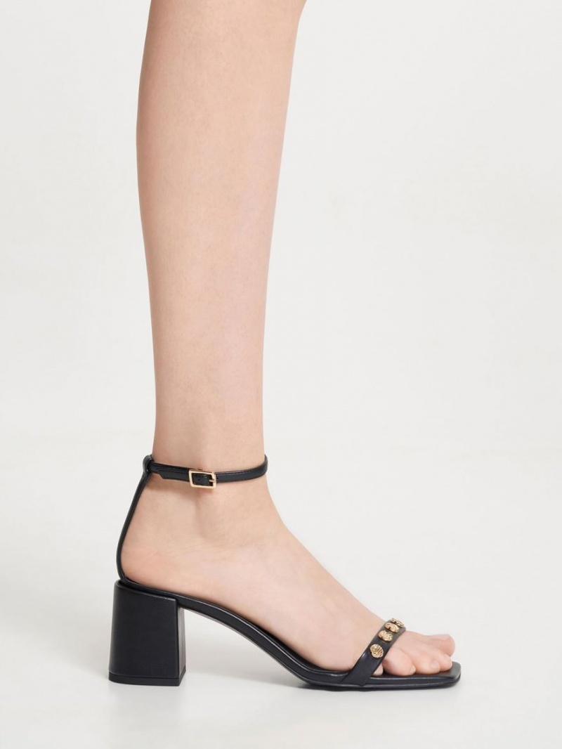 σανδαλια με τακουνι Charles And Keith Studded Ankle-λουρακια μαυρα | 98056-XAQW
