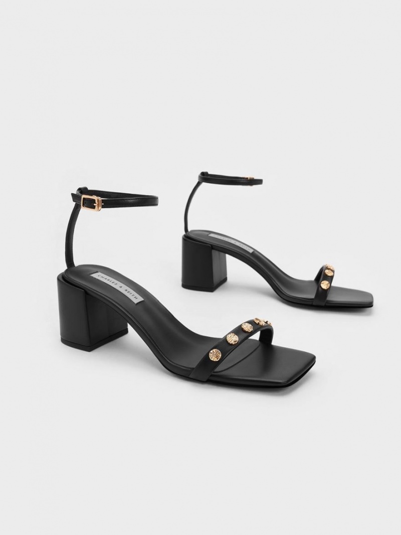 σανδαλια με τακουνι Charles And Keith Studded Ankle-λουρακια μαυρα | 98056-XAQW