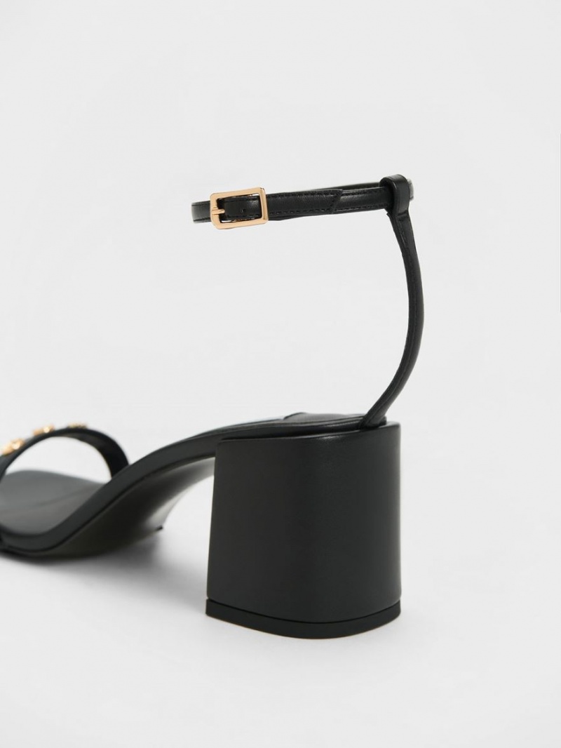 σανδαλια με τακουνι Charles And Keith Studded Ankle-λουρακια μαυρα | 98056-XAQW