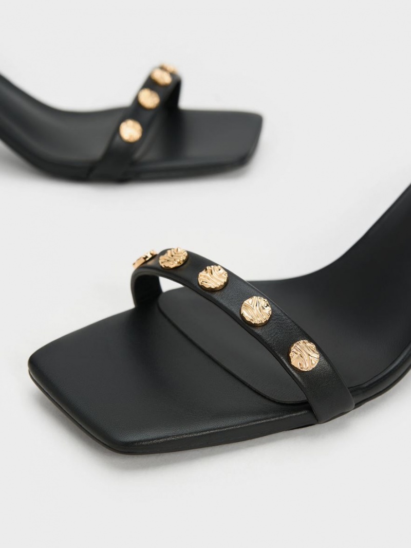 σανδαλια με τακουνι Charles And Keith Studded Ankle-λουρακια μαυρα | 98056-XAQW