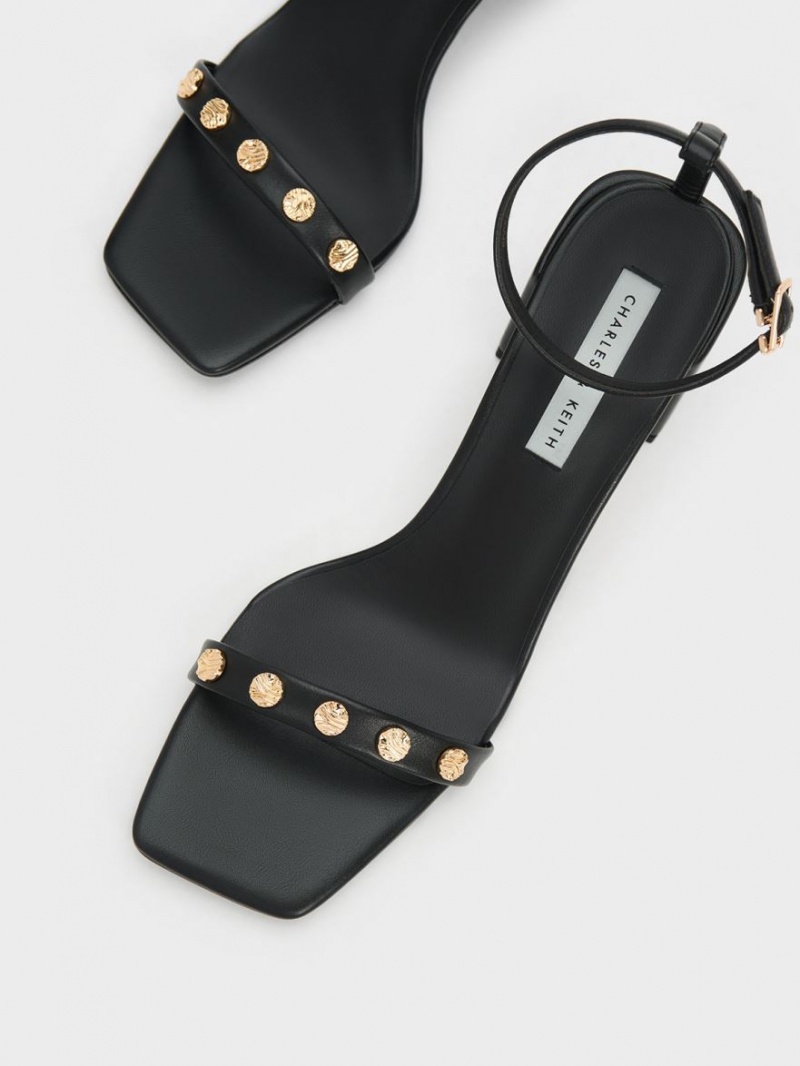 σανδαλια με τακουνι Charles And Keith Studded Ankle-λουρακια μαυρα | 98056-XAQW