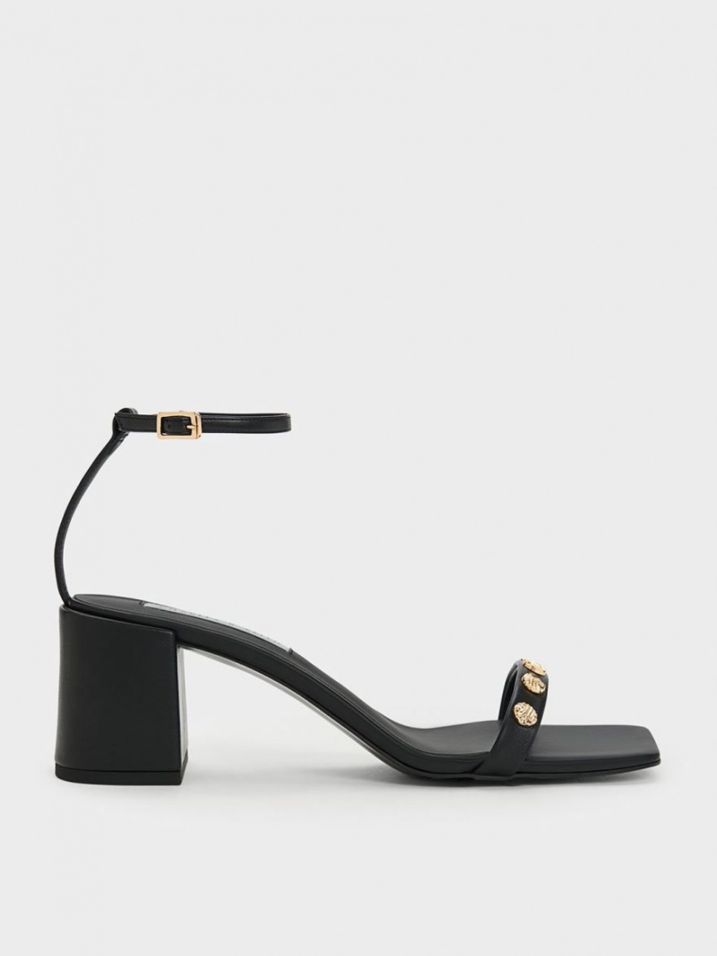 σανδαλια με τακουνι Charles And Keith Studded Ankle-λουρακια μαυρα | 98056-XAQW
