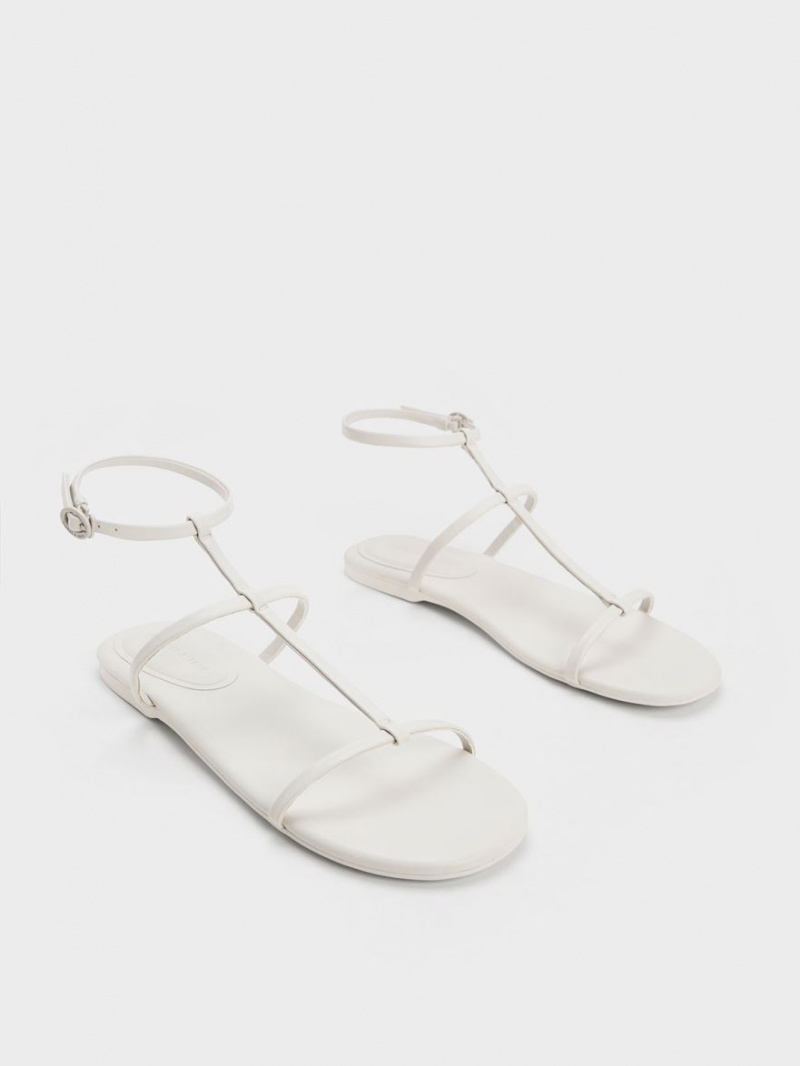 Σανδάλια Με Λουριά Charles And Keith T-Bar Ankle ασπρα | 51230-TXKW