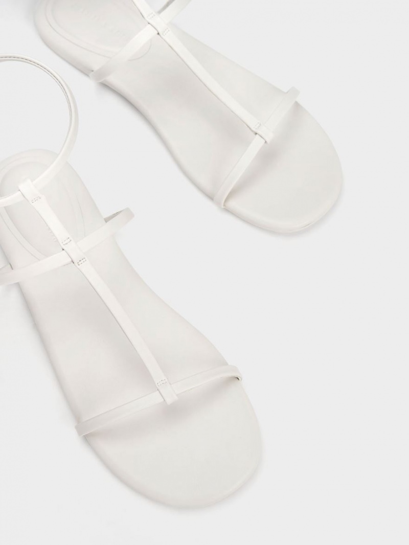 Σανδάλια Με Λουριά Charles And Keith T-Bar Ankle ασπρα | 51230-TXKW
