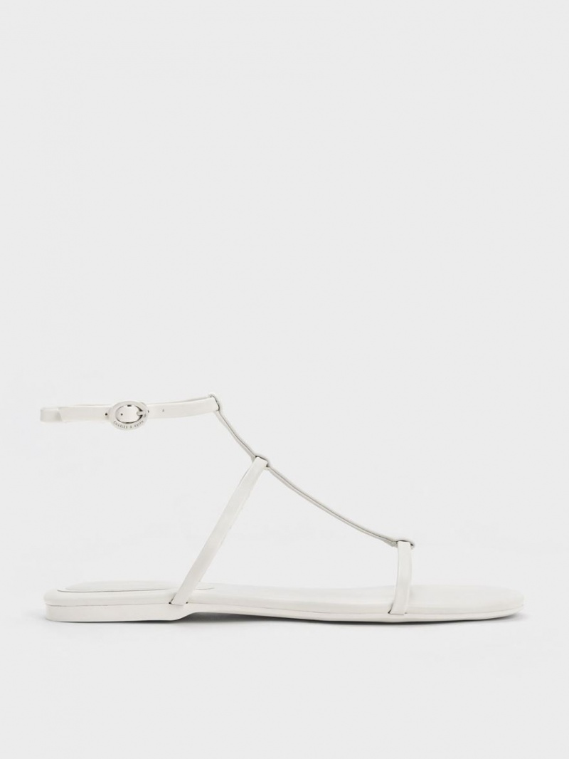 Σανδάλια Με Λουριά Charles And Keith T-Bar Ankle ασπρα | 51230-TXKW