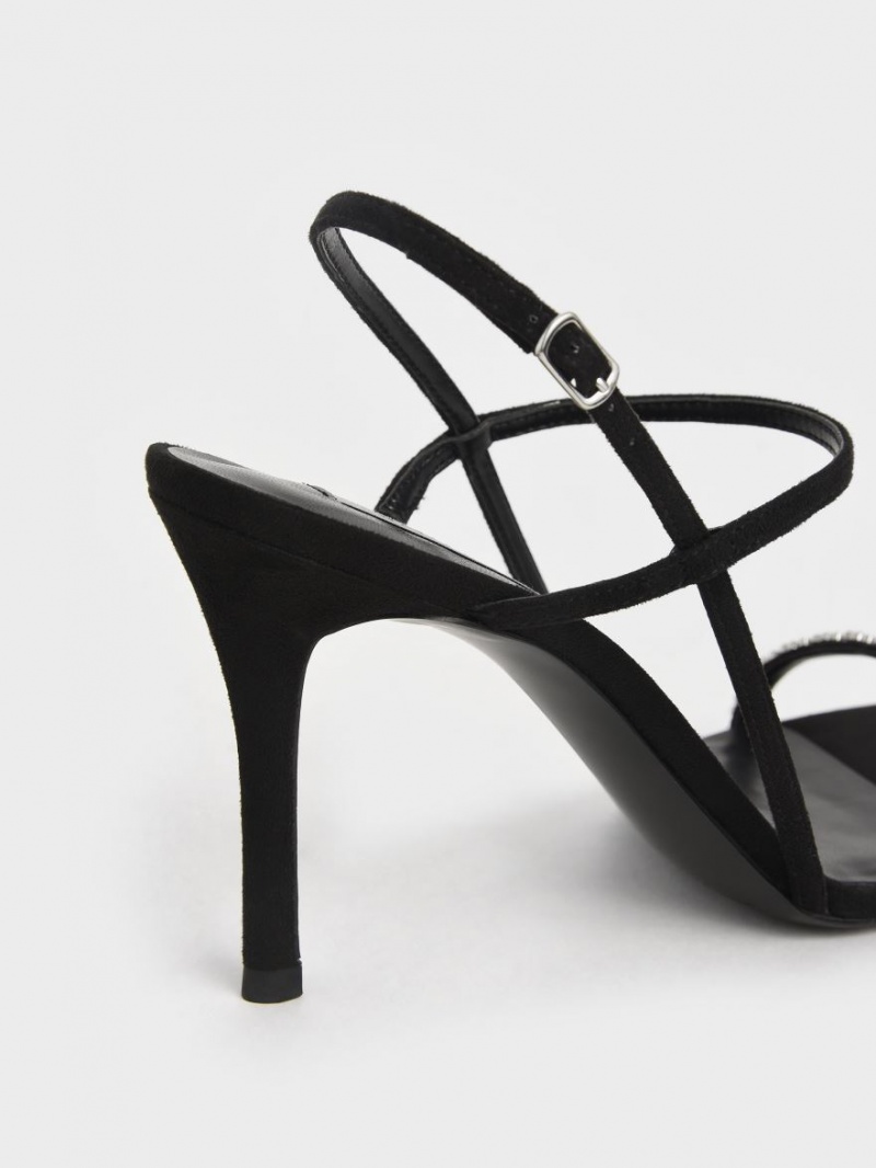 Σανδάλια Με Λουριά Charles And Keith Textured Gem-Embellished μαυρα | 82340-RAJF