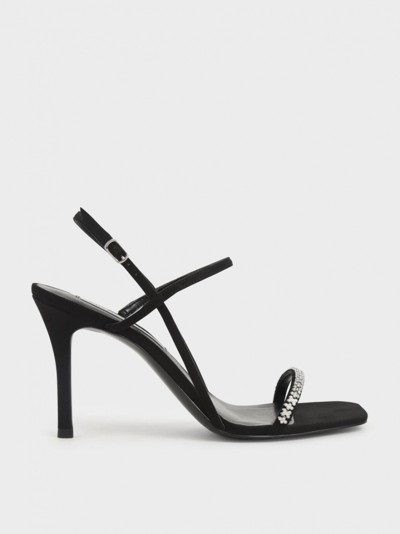 Σανδάλια Με Λουριά Charles And Keith Textured Gem-Embellished μαυρα | 82340-RAJF