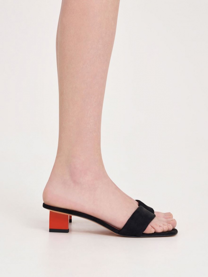 σανδαλια με τακουνι Charles And Keith Textured Metallic Blade μαυρα | 60375-DOQV