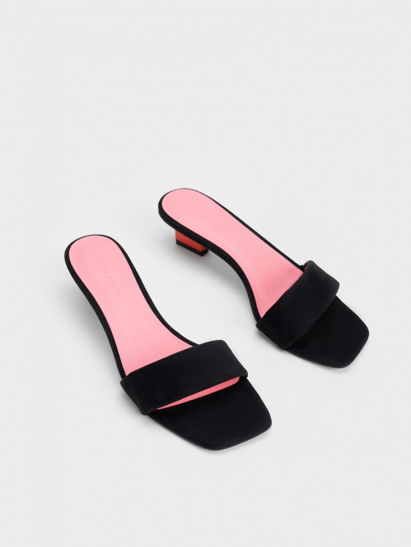 σανδαλια με τακουνι Charles And Keith Textured Metallic Blade μαυρα | 60375-DOQV