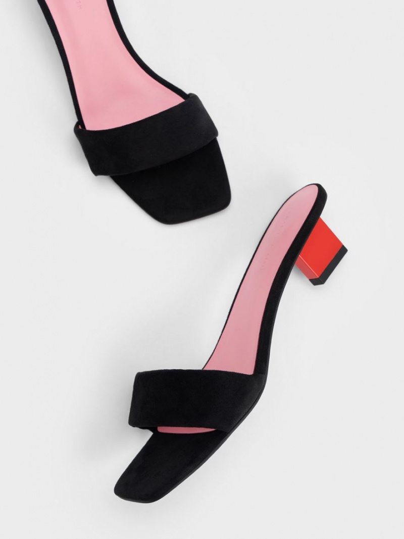 σανδαλια με τακουνι Charles And Keith Textured Metallic Blade μαυρα | 60375-DOQV