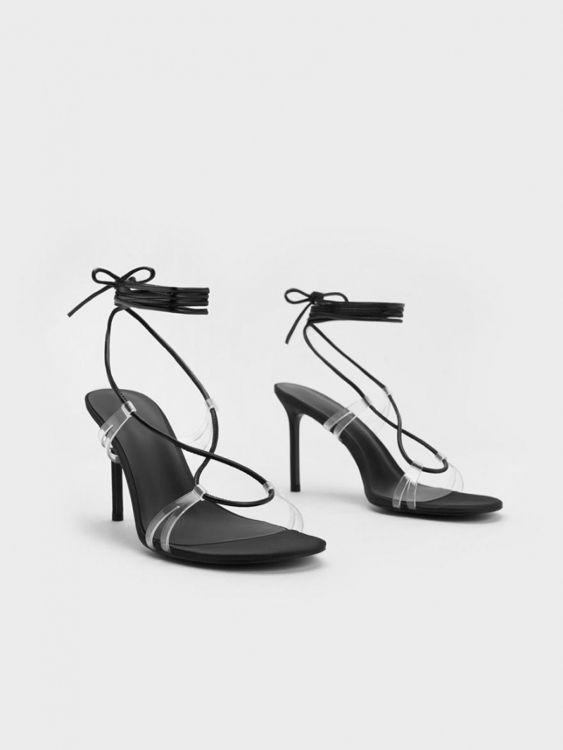 σανδαλια με τακουνι Charles And Keith Tie-Around μαυρα | 02734-BWCZ
