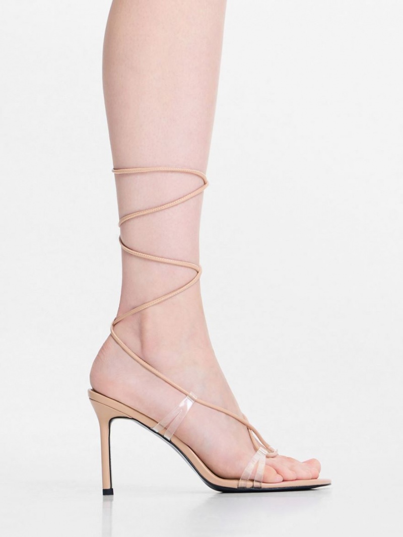 σανδαλια με τακουνι Charles And Keith Tie-Around Μπεζ | 65824-EGWP