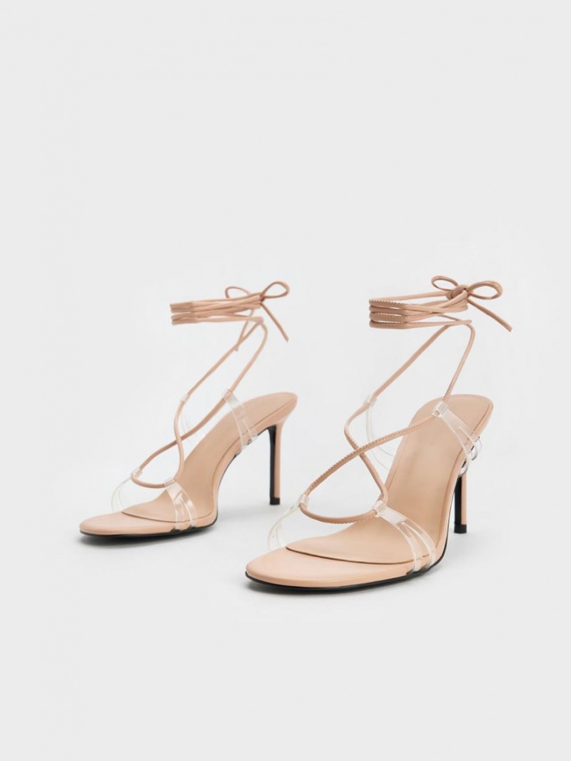 σανδαλια με τακουνι Charles And Keith Tie-Around Μπεζ | 65824-EGWP
