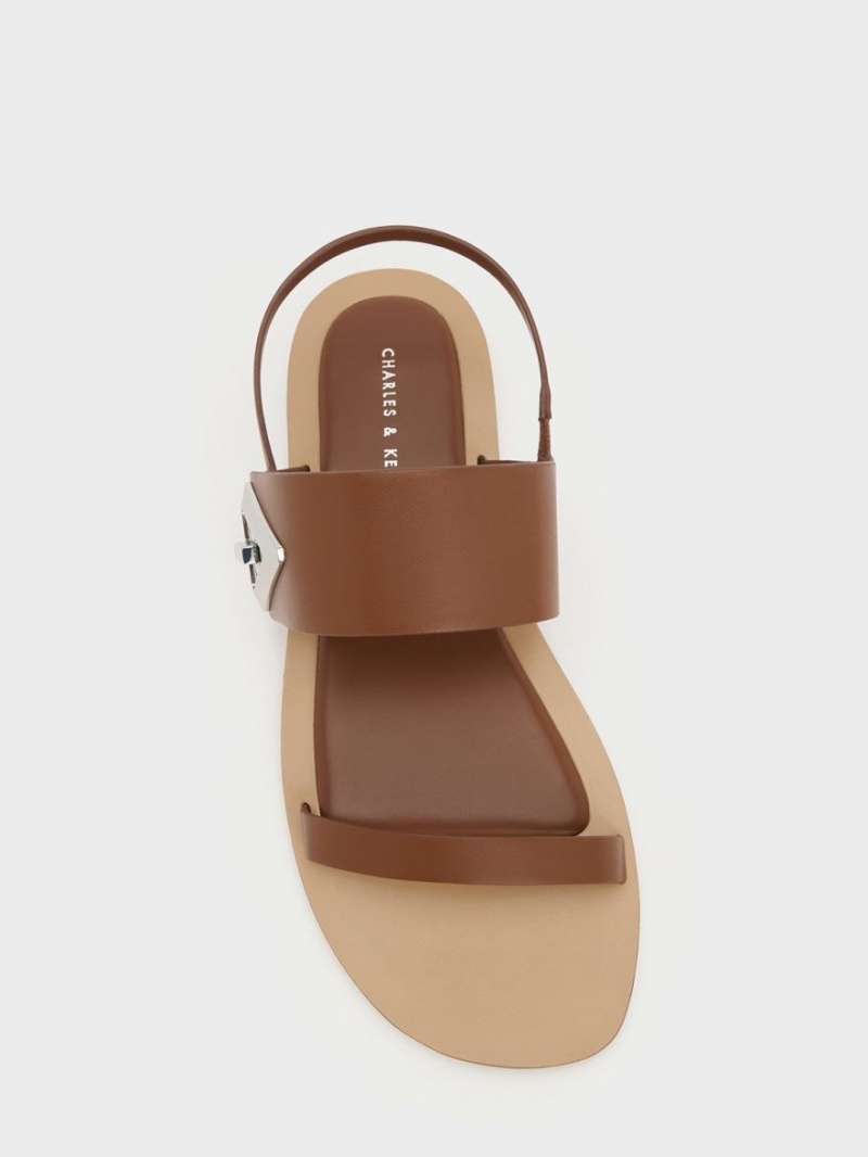 Σανδάλια Με Λουριά Charles And Keith Trice Double καφε | 09635-LGJB