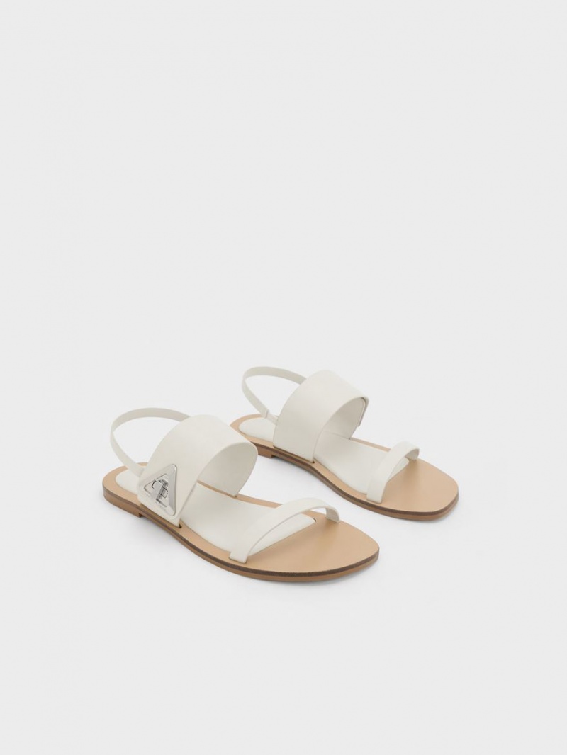 Σανδάλια Με Λουριά Charles And Keith Trice Double ασπρα | 98175-XUFQ