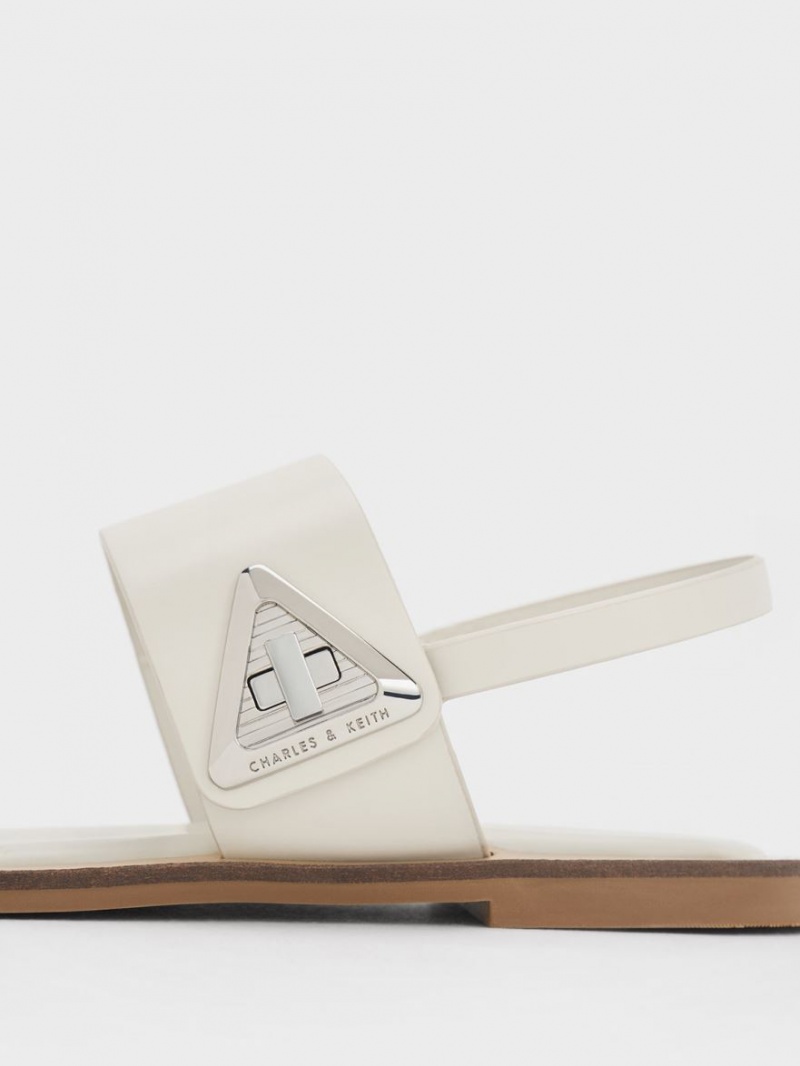Σανδάλια Με Λουριά Charles And Keith Trice Double ασπρα | 98175-XUFQ