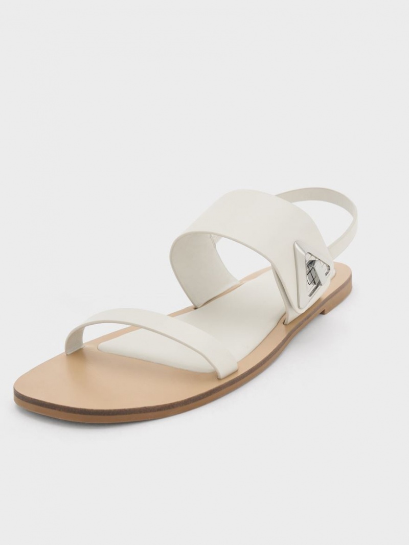 Σανδάλια Με Λουριά Charles And Keith Trice Double ασπρα | 98175-XUFQ