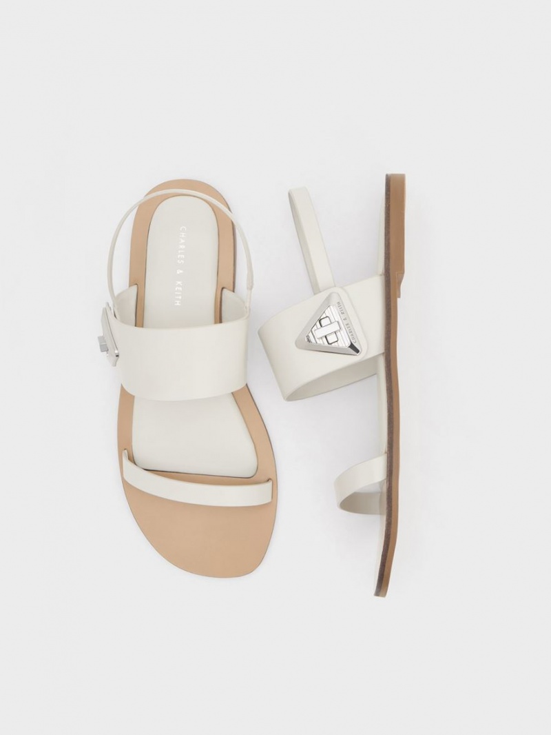 Σανδάλια Με Λουριά Charles And Keith Trice Double ασπρα | 98175-XUFQ