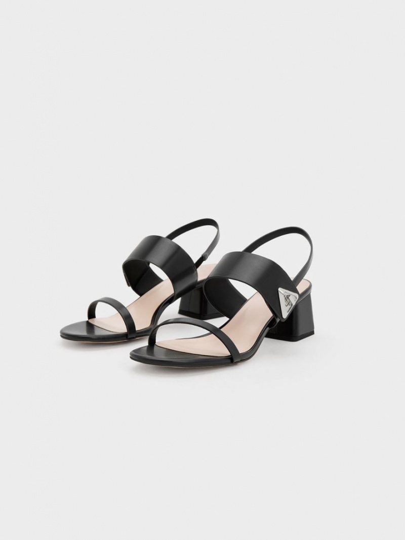 σανδαλια με τακουνι Charles And Keith Trice Metallic Accent Block μαυρα | 43560-YPJB