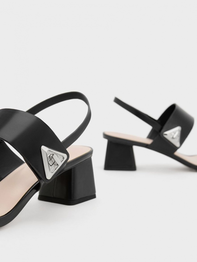 σανδαλια με τακουνι Charles And Keith Trice Metallic Accent Block μαυρα | 43560-YPJB