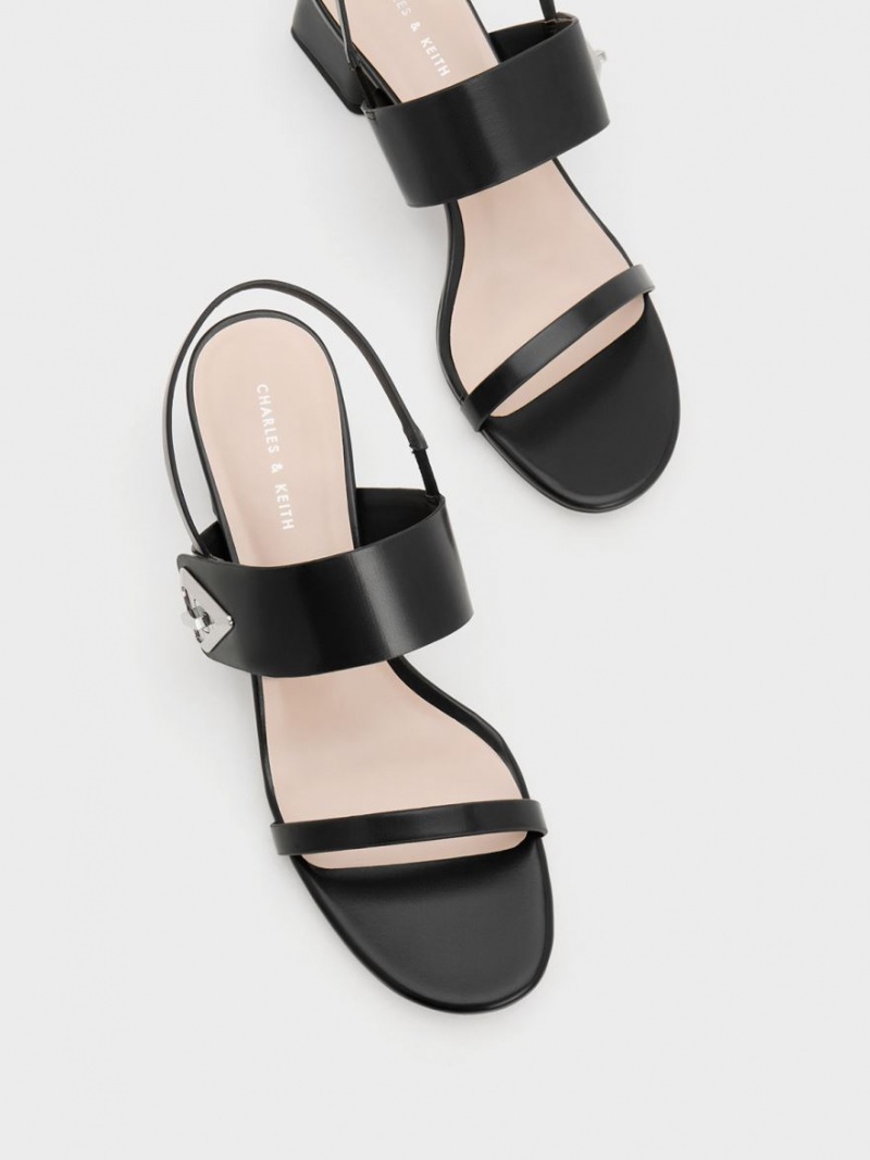 σανδαλια με τακουνι Charles And Keith Trice Metallic Accent Block μαυρα | 43560-YPJB