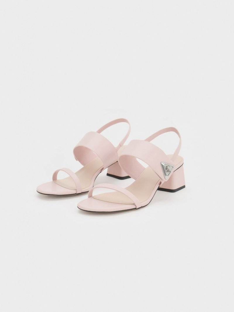σανδαλια με τακουνι Charles And Keith Trice Metallic Accent Block ροζ | 94582-MTED
