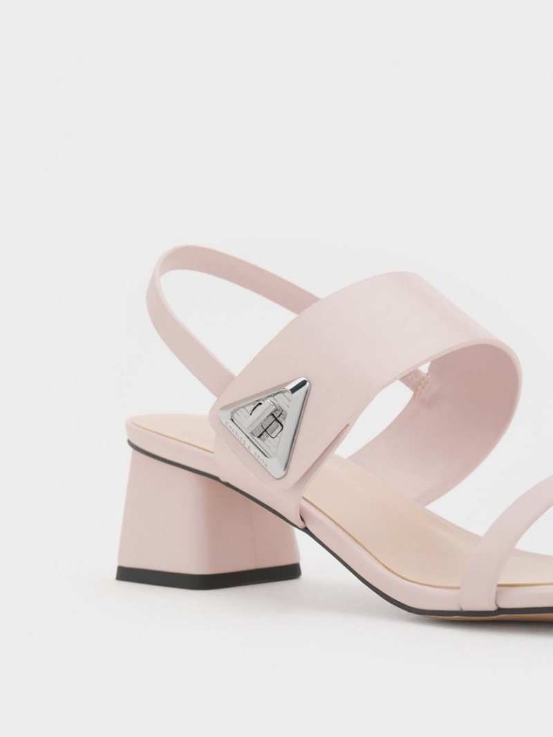 σανδαλια με τακουνι Charles And Keith Trice Metallic Accent Block ροζ | 94582-MTED