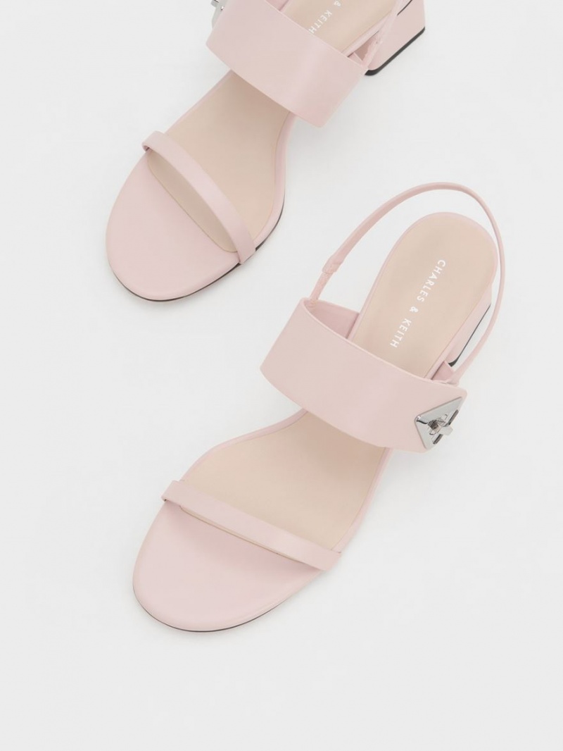 σανδαλια με τακουνι Charles And Keith Trice Metallic Accent Block ροζ | 94582-MTED