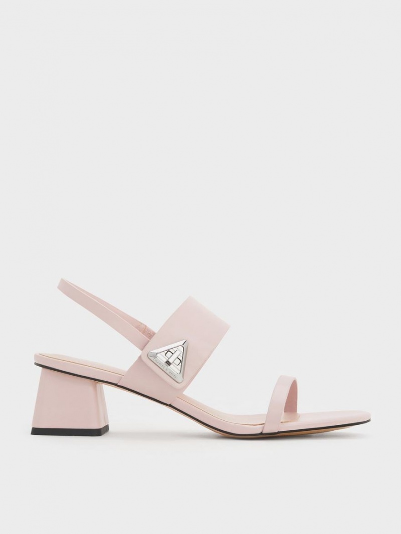 σανδαλια με τακουνι Charles And Keith Trice Metallic Accent Block ροζ | 94582-MTED
