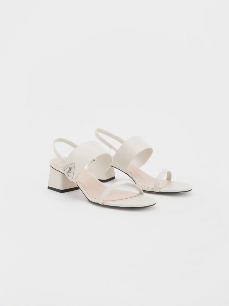 σανδαλια με τακουνι Charles And Keith Trice Metallic Accent Block ασπρα | 04231-AGZS