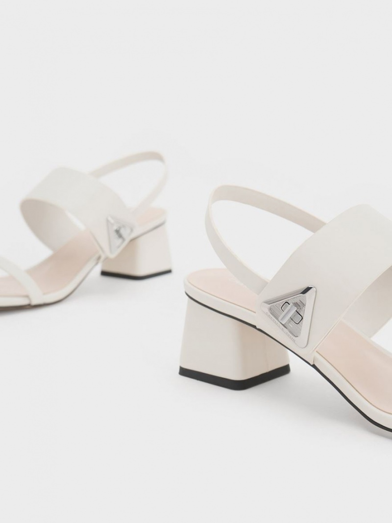 σανδαλια με τακουνι Charles And Keith Trice Metallic Accent Block ασπρα | 04231-AGZS