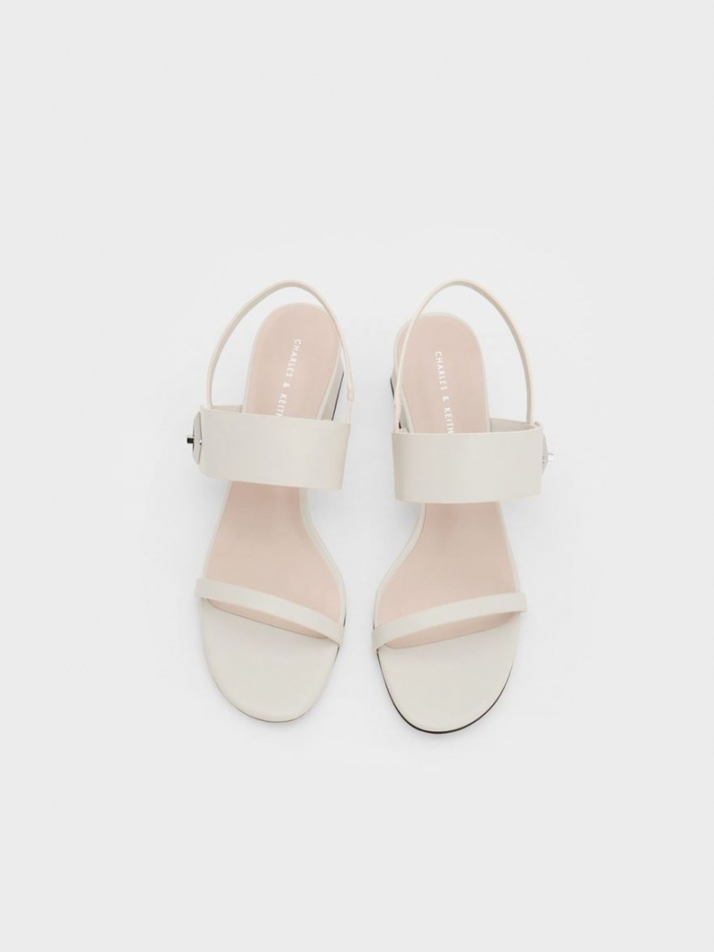 σανδαλια με τακουνι Charles And Keith Trice Metallic Accent Block ασπρα | 04231-AGZS