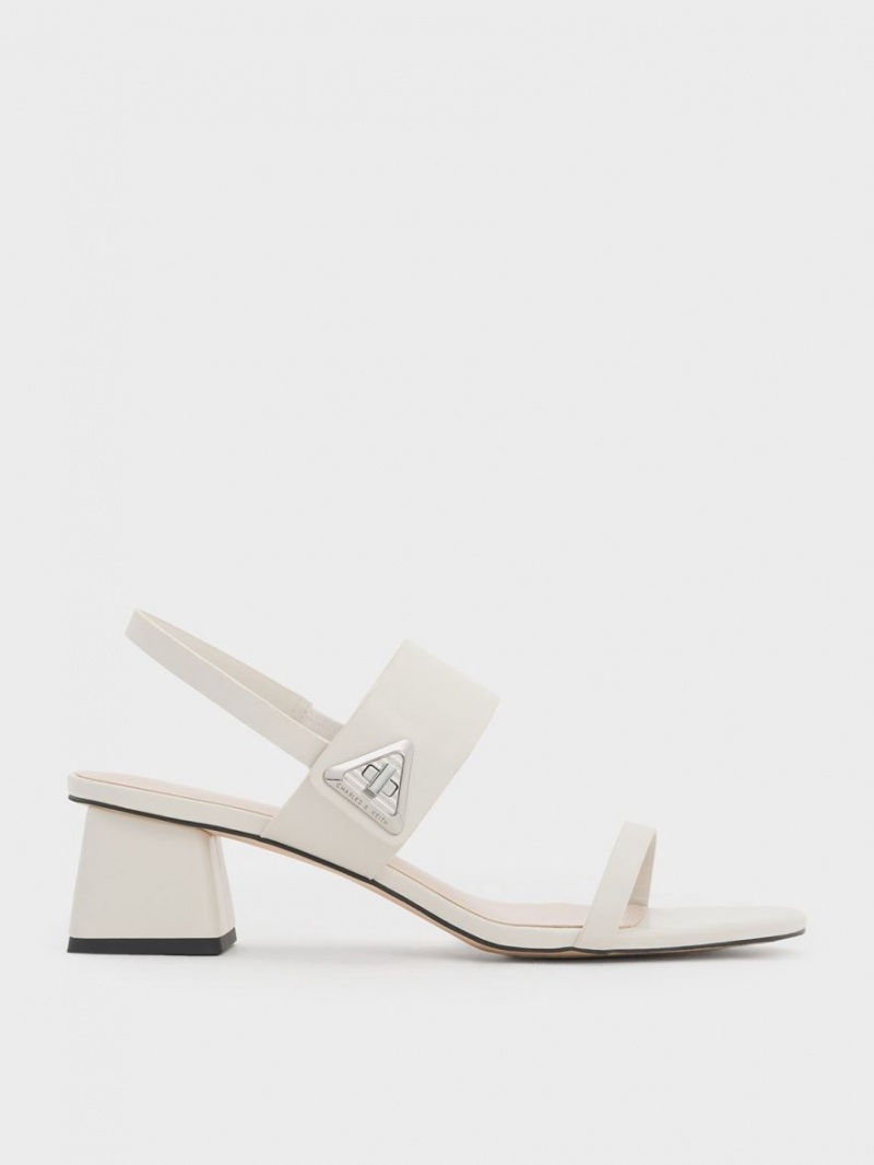 σανδαλια με τακουνι Charles And Keith Trice Metallic Accent Block ασπρα | 04231-AGZS