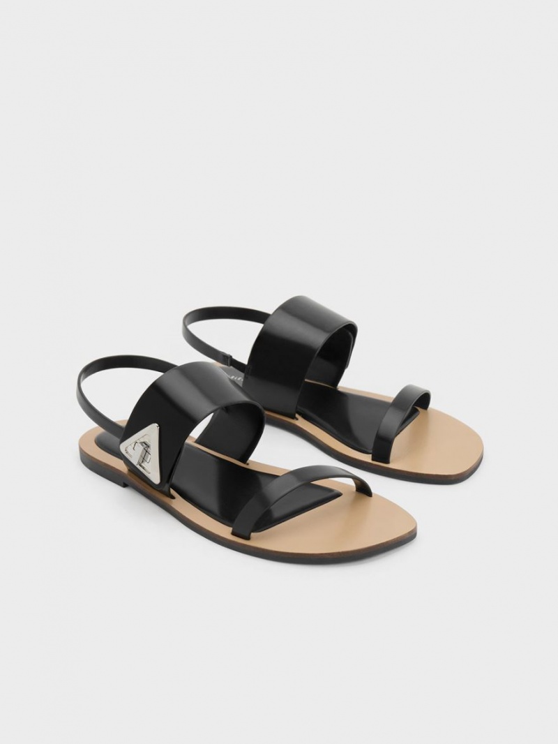Σανδάλια Με Λουριά Charles And Keith Trice Metallic Accent Double μαυρα | 06719-GNFA