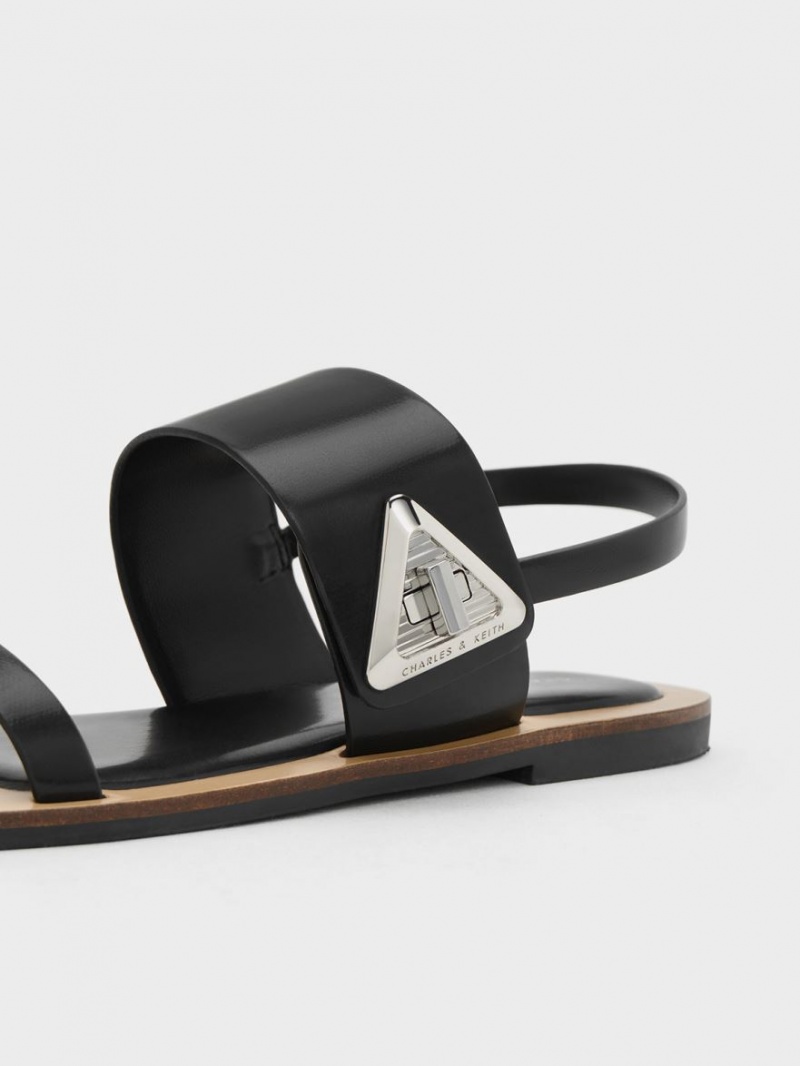 Σανδάλια Με Λουριά Charles And Keith Trice Metallic Accent Double μαυρα | 06719-GNFA