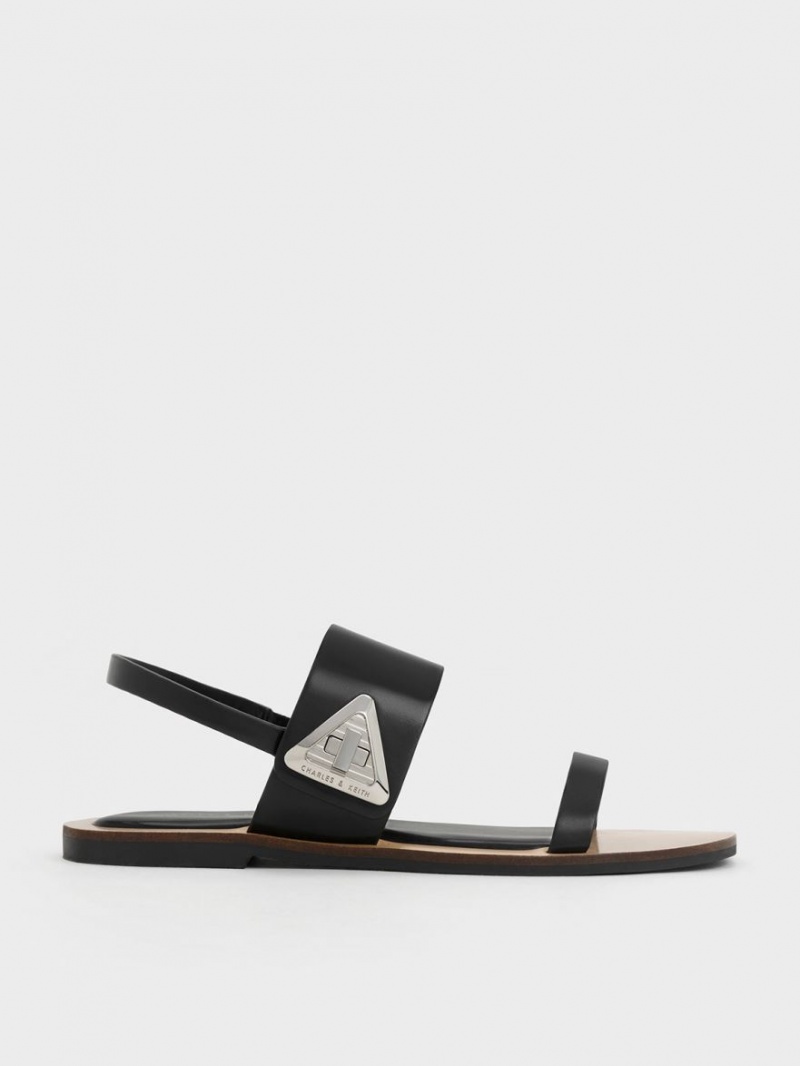 Σανδάλια Με Λουριά Charles And Keith Trice Metallic Accent Double μαυρα | 06719-GNFA