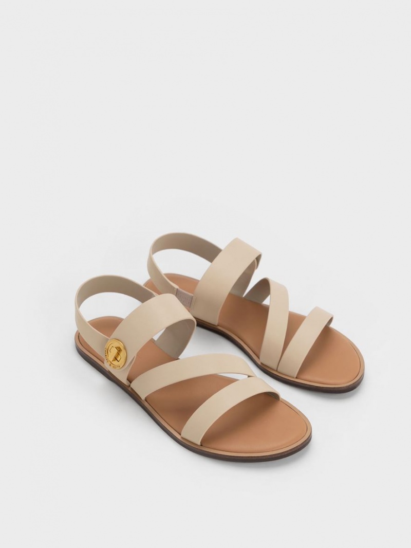 Σανδάλια Με Λουριά Charles And Keith Yara Asymmetric Μπεζ | 07253-EWTM