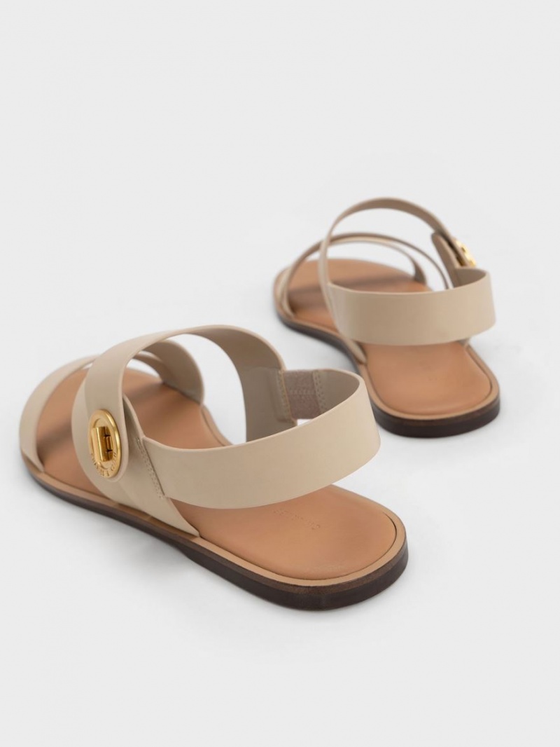 Σανδάλια Με Λουριά Charles And Keith Yara Asymmetric Μπεζ | 07253-EWTM