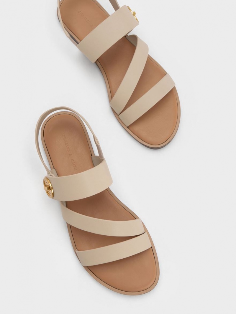 Σανδάλια Με Λουριά Charles And Keith Yara Asymmetric Μπεζ | 07253-EWTM