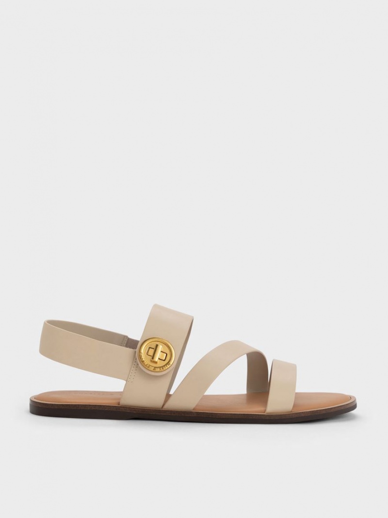Σανδάλια Με Λουριά Charles And Keith Yara Asymmetric Μπεζ | 07253-EWTM
