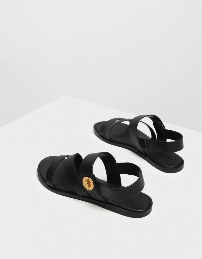 Σανδάλια Με Λουριά Charles And Keith Yara Asymmetric μαυρα | 92053-AOKX