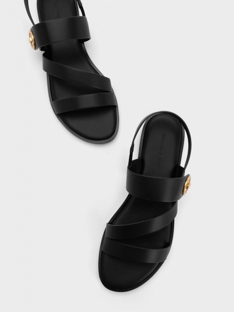Σανδάλια Με Λουριά Charles And Keith Yara Asymmetric μαυρα | 92053-AOKX
